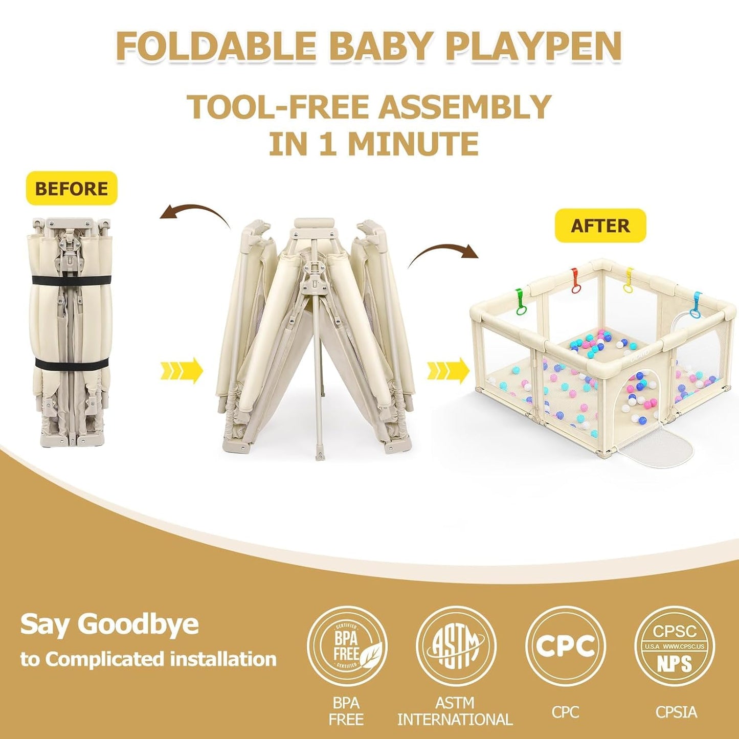 OCATO Baby Playpen Play Pen: Foldable Playpen for Babies and Toddlers Playard for Indoor Outdoor Activity Center Game Fence Safety Area Toddler Play Pen for Babies 6-12 Months Baby Gifts (50" × 50")
