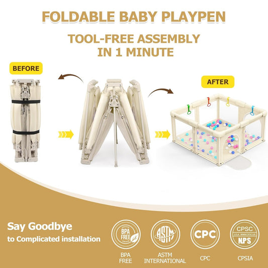OCATO Baby Playpen Play Pen: Foldable Playpen for Babies and Toddlers Playard for Indoor Outdoor Activity Center Game Fence Safety Area Toddler Play Pen for Babies 6-12 Months Baby Gifts (50" × 50")