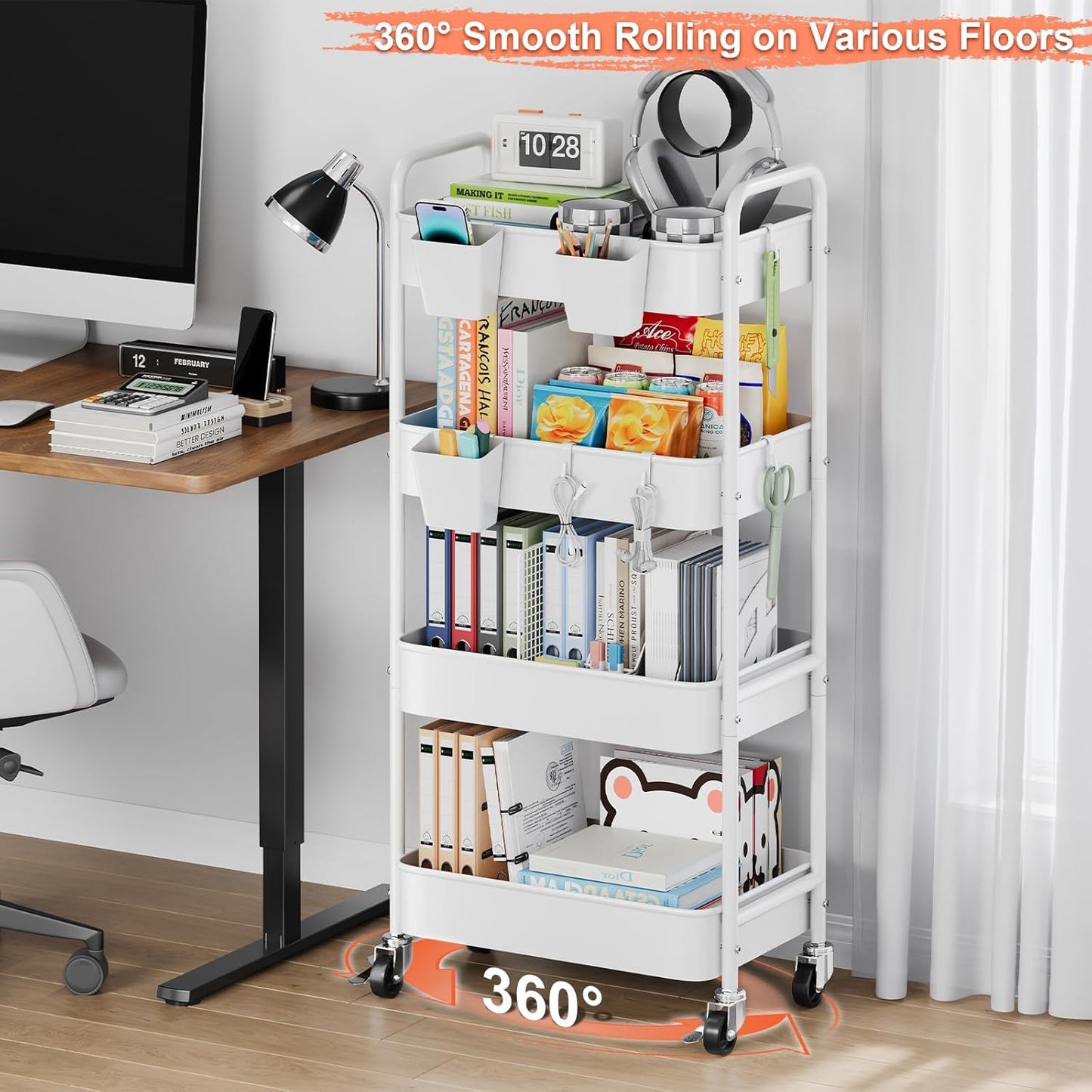3 Tier Rolling Cart Metal with Lockable Wheels, Pink Three Tiered Diaper Caddy Cart Organizer on Wheels, Storage Utility Trolley Carts for Craft, Art, Nail, Lash, Baby Supplies, Cleaning, Mesh