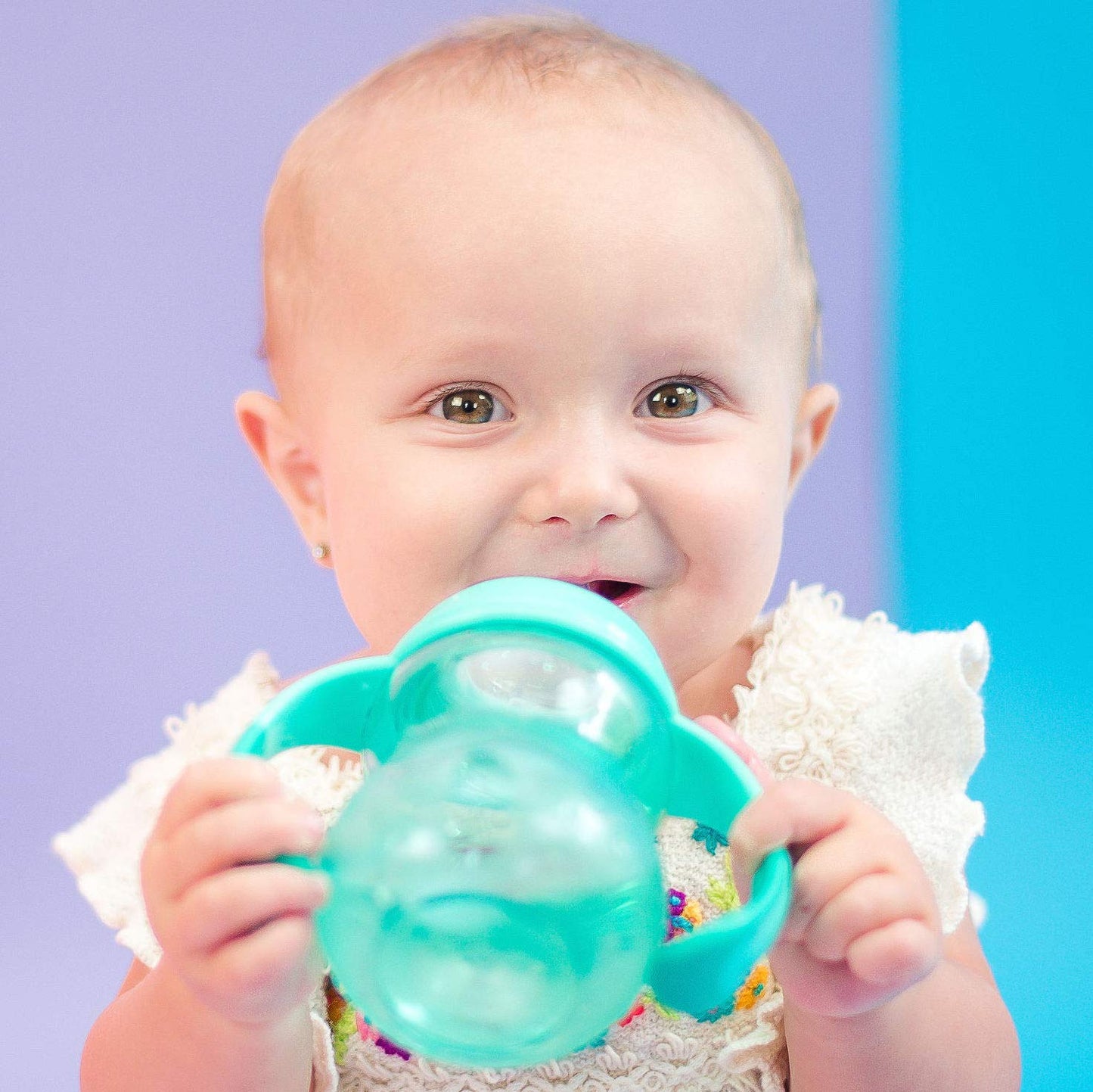 Nuby 3 in 1 Baby Bottle to Training Sippy Cup - 8 Oz Toddler Cups Spill Proof with Soft Spout, Nipple & Removable Grip Handles - Dishwasher Safe - Blue