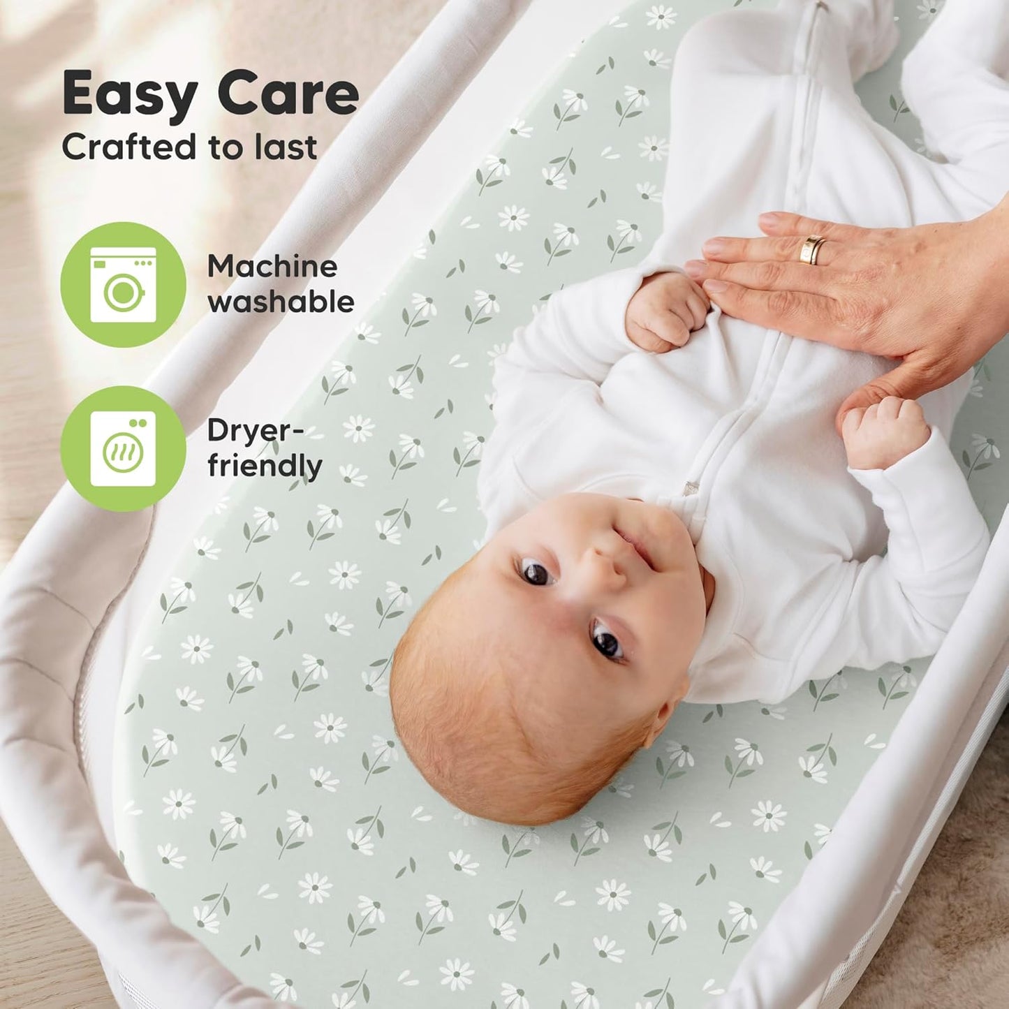 2-Pack Organic Bassinet Sheets for Girls, Boys - 100% Cotton Bassinet Mattress Sheets Compatible with Halo Bassinest Swivel Sleeper, Graco, Baby Delight, Chicco, Unisex Fitted Bassinet Sheets (Elly)