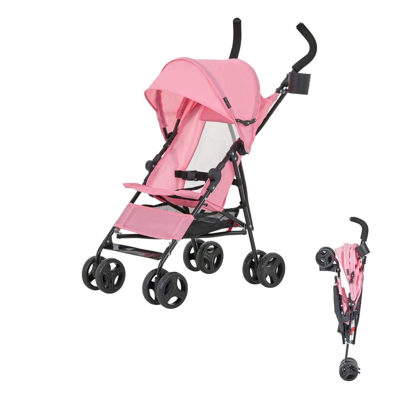 Dream On Me Rover Convenience Baby Stroller – Lightweight & Compact Travel Umbrella Stroller, Quick One-Hand Fold, Lockable Rear Wheels, Adjustable Canopy, 3-Point Safety Harness & Cup Holder – Grey