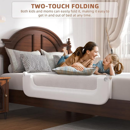 FigTime Bed Rail for Toddlers, Baby Bed Rail Guard for Kids, Toddler Bed Rails with Reinforced Anchor Fit, Height Adjustable & Foldable Bed Rail Guard for Twin, Full, Queen & King Beds (White, 48IN)