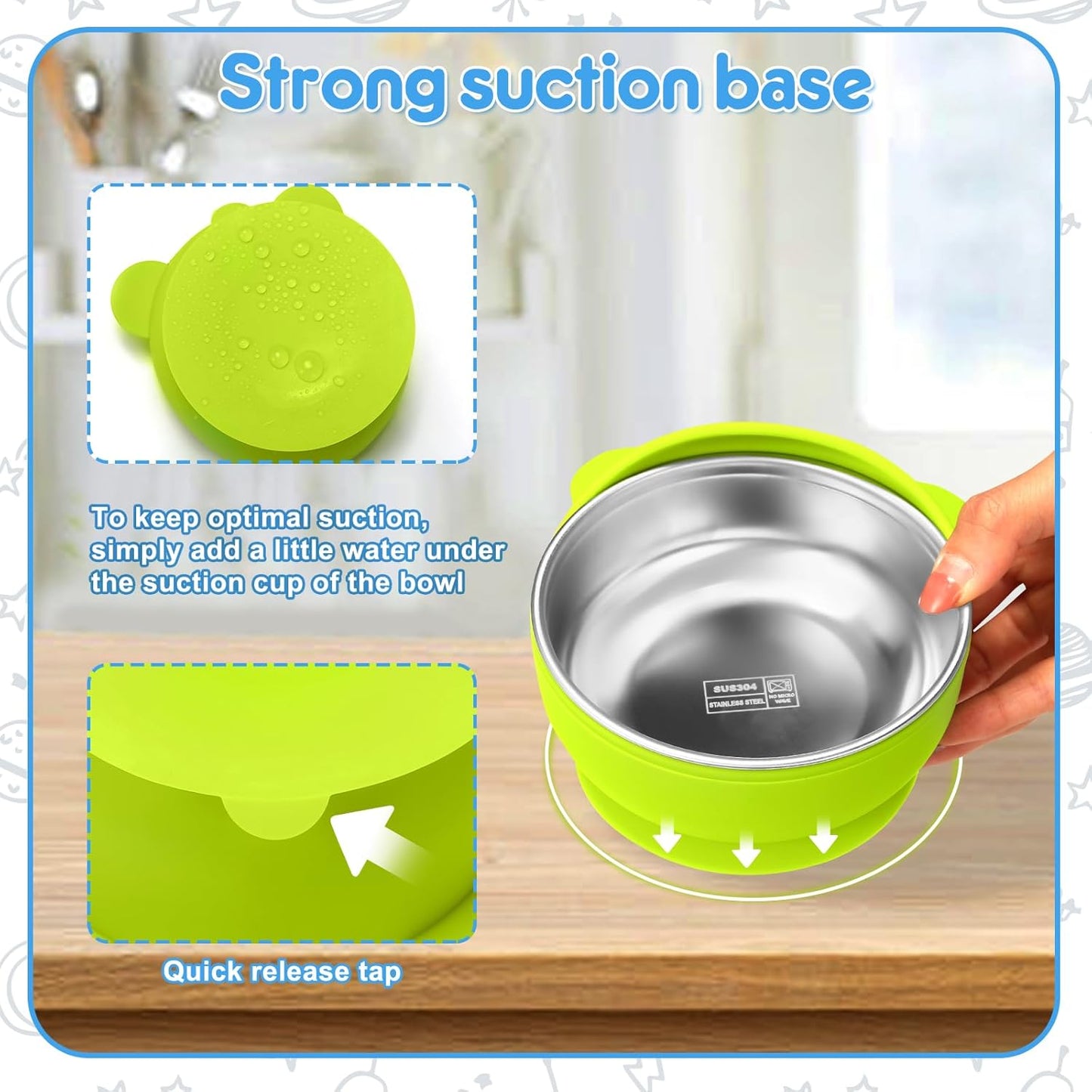 2 Pack Stainless Steel Baby Bowls with Removable Non-Slip Silicone Suction Shell, Anti Scald Food Container for Baby Food Feeding, Forks + Spoons Included-Blue & Pink