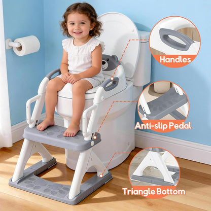 Potty Training Seat, SKYROKU Upgrade Toddler Toilet Seat for Kids Boys Girls, 2 in 1 Potty Training Toilet, Splash Guard Anti-Slip Pad Step Stool,New Sector-Shape Stabilized Base (8899+Grey)