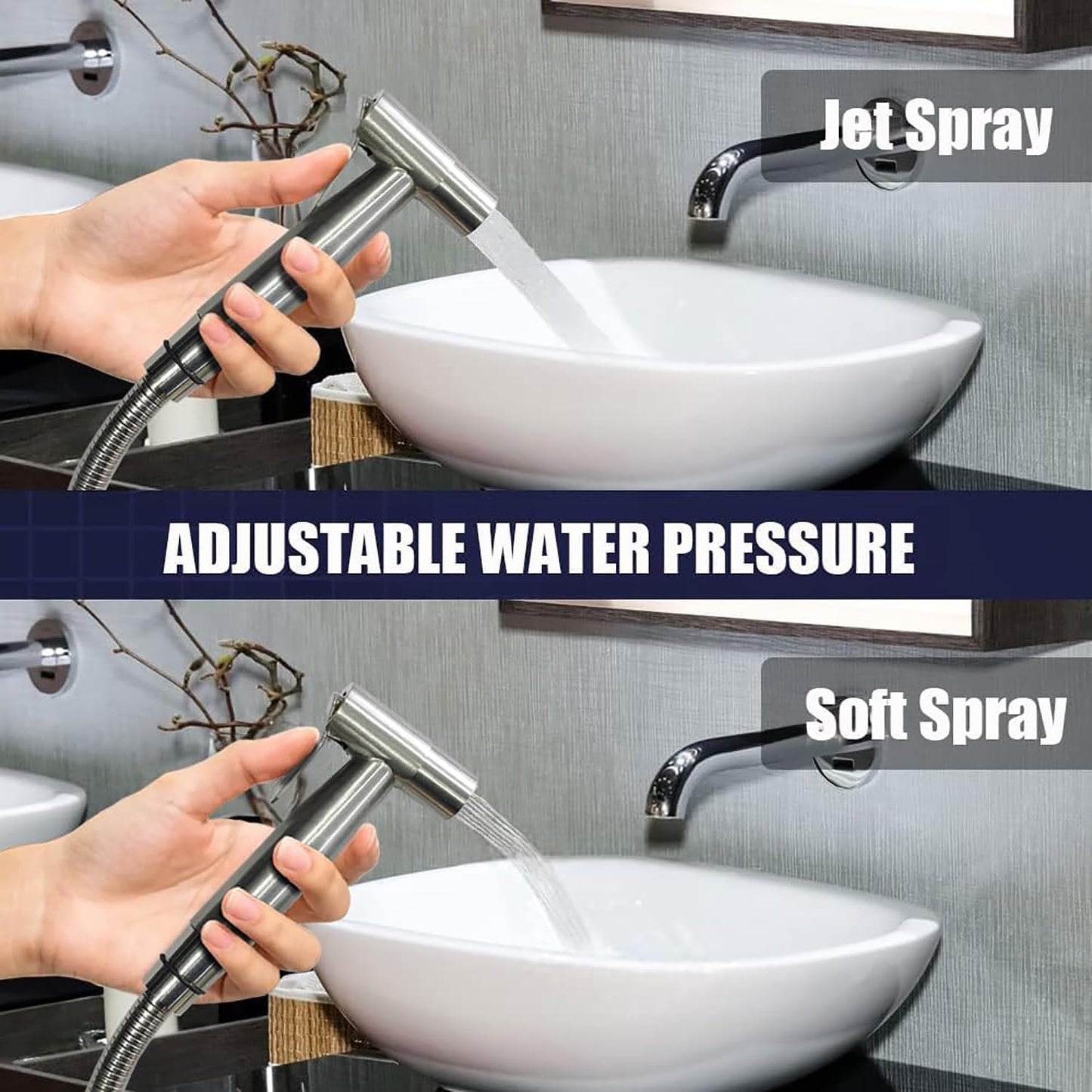 New Version Handheld Bidet Sprayer for Toilet, Premium Stainless Steel Bathroom Bidet Sprayer Set, Baby Cloth Diaper Sprayer with Superior Complete Spray Hoses Kit, Support Wall or Toilet Mount