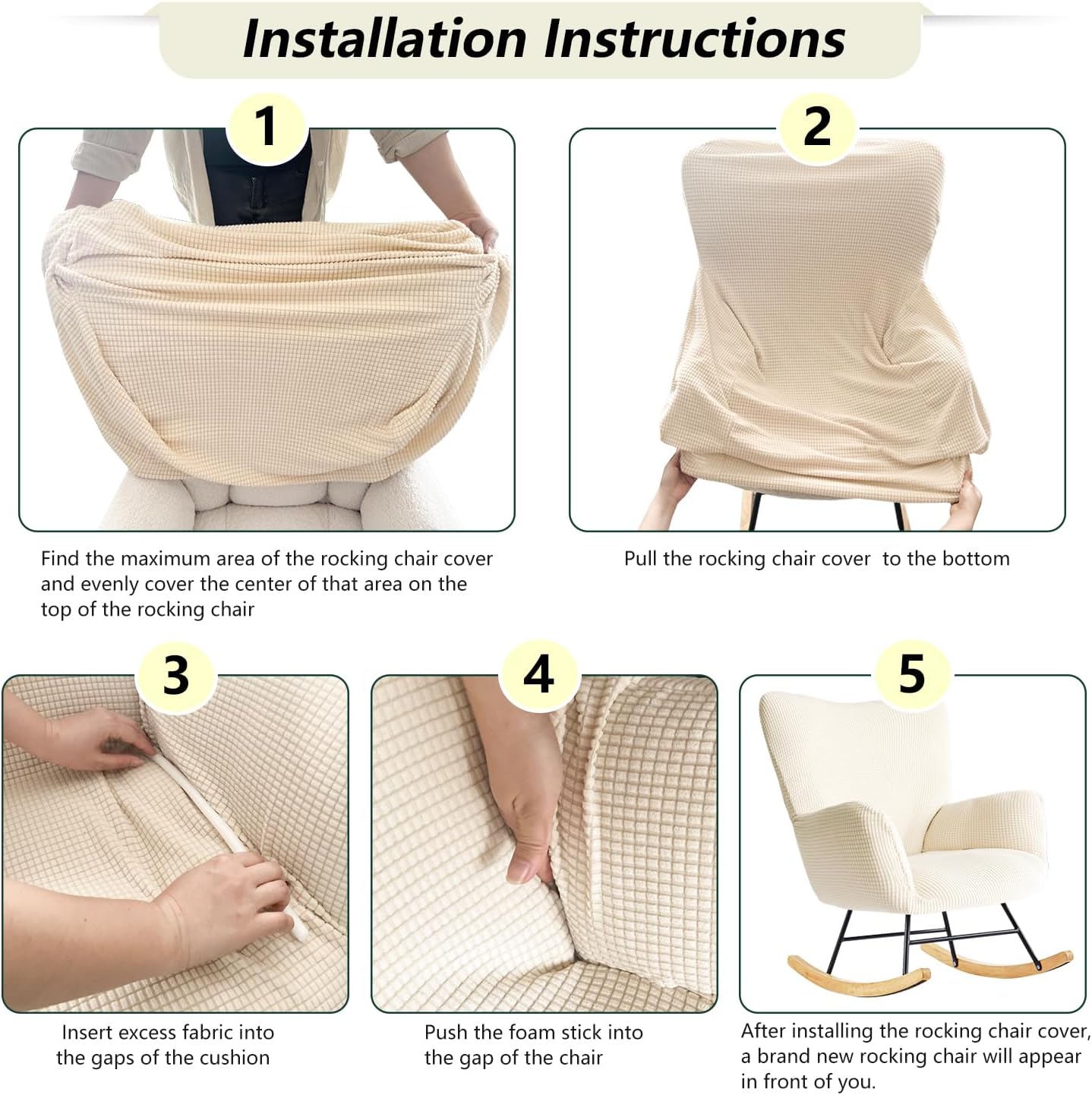 Nursery Rocking Chair Cover,1 Piece Glider Chairs Cover Slipcovers,Soft with Elastic Bottom Spandex Jacquard Small Checks,Furniture Protector Washable