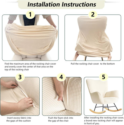 Nursery Rocking Chair Cover,1 Piece Glider Chairs Cover Slipcovers,Soft with Elastic Bottom Spandex Jacquard Small Checks,Furniture Protector Washable
