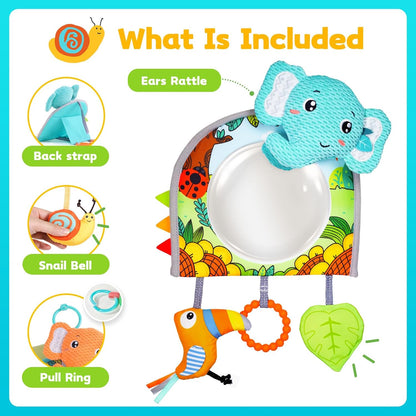 Koty Infant Car Seat Toy - Kick and Play Activity Center with Mirror, Teether and Crinkle Paper, Fun Travel Baby Toy for Rear Car Seat, Easier Drive with Newborns, Babies