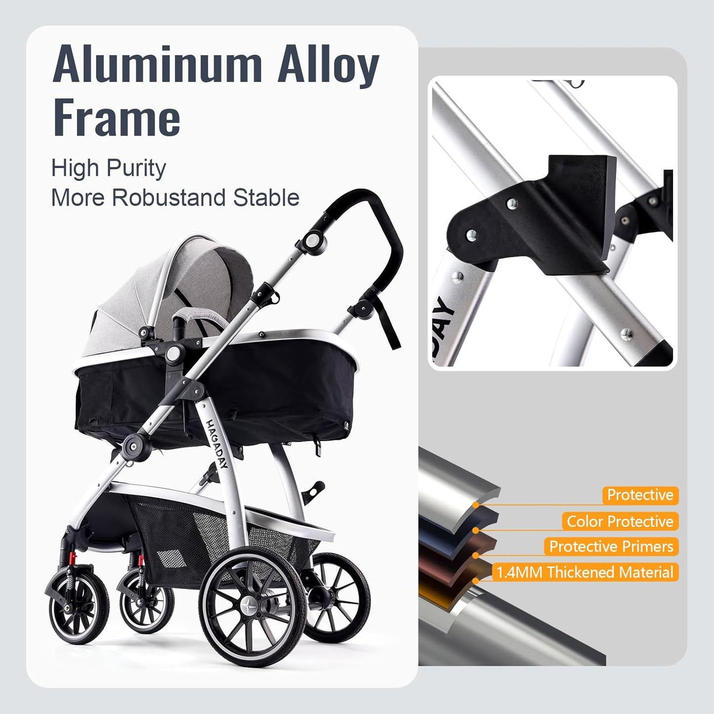 Baby Stroller, 2-in-1 Reversible Toddler Seat with Lie-Flat Mode, Foldable Infant Stroller with Canopy, One Button Brake, Adjustable Handle, Newborn Pushchair (Black B)