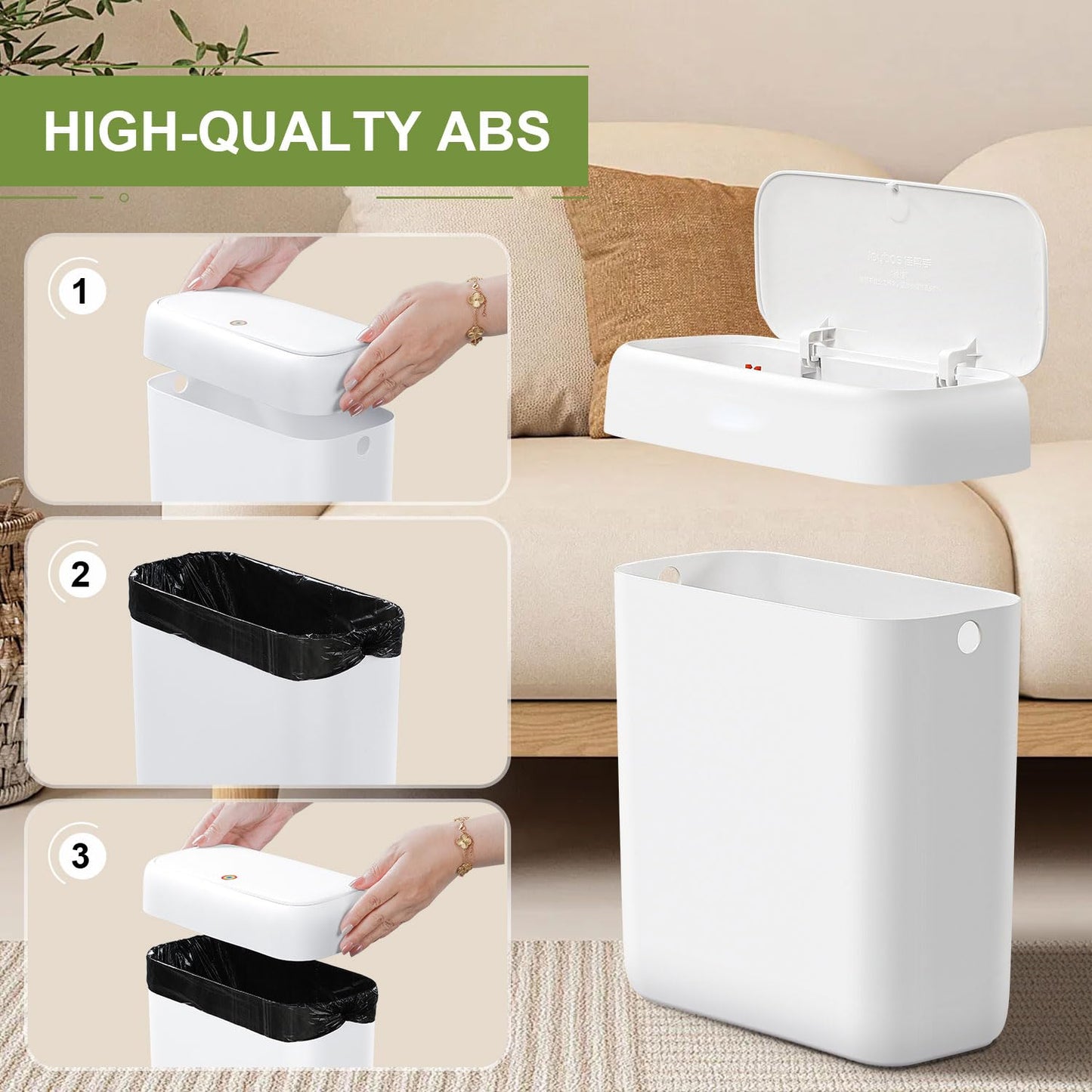 funest Bathroom Small Trash Can with Lid,10L / 2.7 Gallon Slim Garbage Bin Wastebasket with Press Top Lid for Bedroom,Rv,Office,Kitchen,Craft Room