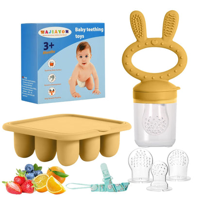 WAJIAYON Baby Breastmilk Popsicle Molds & Baby Fruit Feeder (4 Pack), Infant Food Freezer Tray Storage Containers, Silicone Teething Pacifier Feeder and Teether for Babies（Pink&Purple）