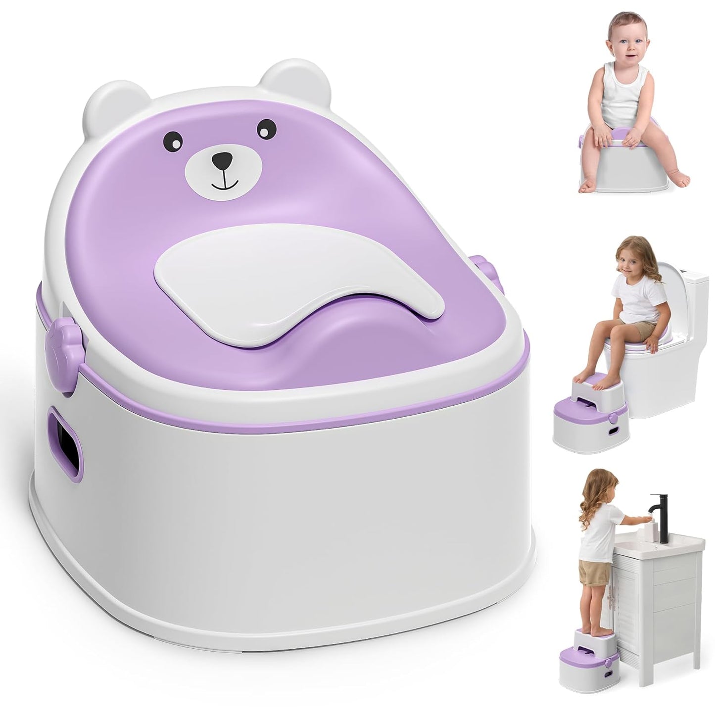 3-in-1 Potty Training Toilet, Portable Potty, Potty Training Seat and Toddler Step Stool, Easy Setup and Clean, Anti-Slip Toddler Potty Trainer for Boy Girl,Grey
