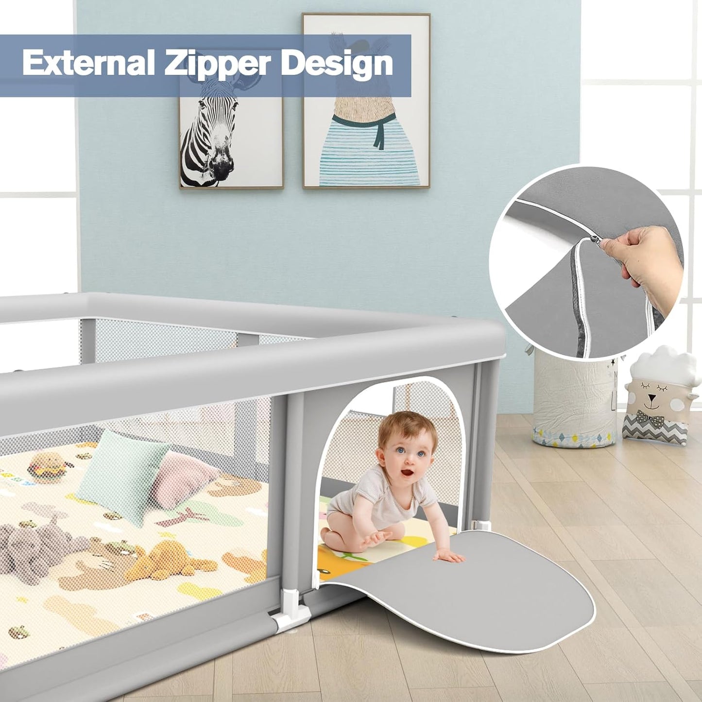 Large Baby Playpen for Babies and Toddlers, Playpen 74×50, Large Baby Play Yards Indoor & Outdoor, Sturdy Safety Baby Play Pen with Soft Breathable Mesh, Toddlers Activity Center with Anti-Slip Base