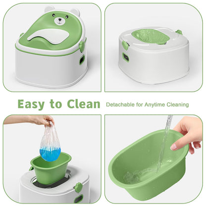 3-in-1 Potty Training Toilet, Portable Potty, Potty Training Seat and Toddler Step Stool, Easy Setup and Clean, Anti-Slip Toddler Potty Trainer for Boy Girl,Grey