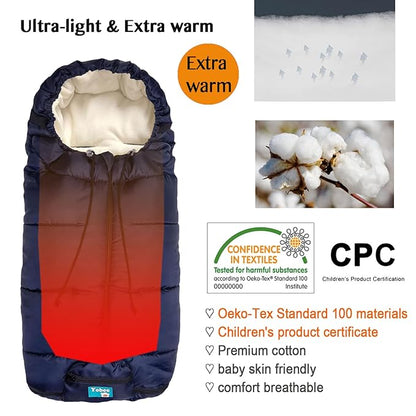 Yobee Universal Cozy Fleece Stroller Footmuff, Winter Outdoor Tour Waterproof Baby Sleeping Bag, Anti-Slip, Adaptable for Almost Stroller, Pram, Navy