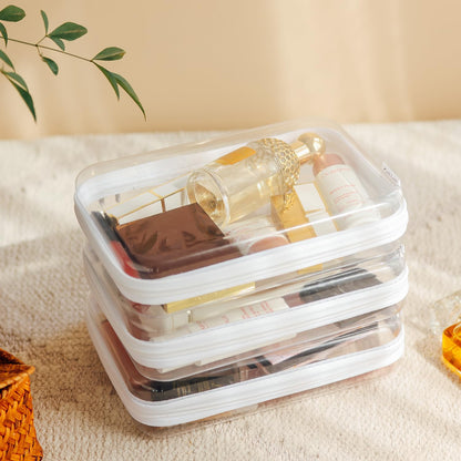 CoiiJoii 3PCS Large Clear Hard Shell Zippered Case, Diaper Bag Organizing Pouches, Waterproof Cosmetic Bag, Kid's Toy Storage Organizer Bins, Pencil Case.