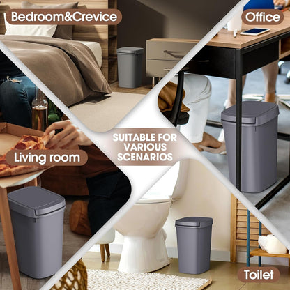 CEROELDA 3 Pack Bathroom Trash Can with Lid, 10L/2.6 Gal Small Garbage Can with Press Top Lid, Slim Plastic Waste Basket for Toilet, Office, Bedroom (Muti 1)
