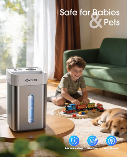 4.6L/1.2Gal Stainless Steel Humidifier for Bedroom, Top Fill Ultrasonic Cool Mist Humidifier Dishwasher Safe, Ultra-Low Noise, Sleep Mode, Humidifiers for Baby Nursery, Office & Indoor Plants