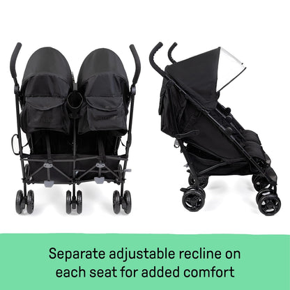 Summer Infant 3Dlite Folding Lightweight Side by Side Double Stroller with 5-Point Safety Harness for Infants and Toddlers, Black