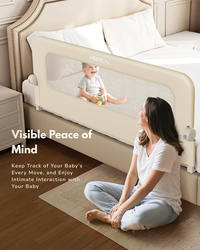 HOMEAL Toddler Bed Rails - 59"x24" Extra Long Bed Rail for Toddlers with U-Shape Base, Baby Bed Safety Guard for Twin, Full, Queen, King Mattress Bed, Beige, 1 Pack