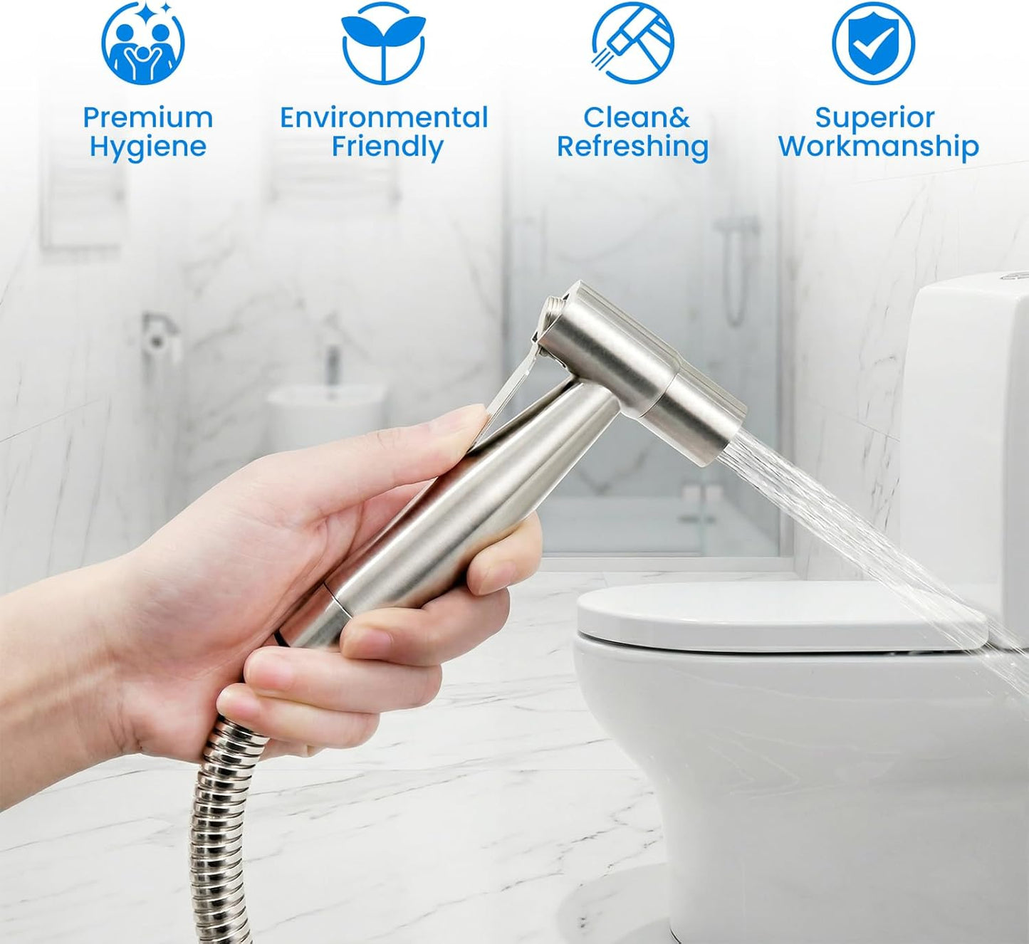 Arofa Handheld Toilet Bidet Sprayer for Toilet-Adjustable Water Pressure Control with Bidet Hose for Feminine Wash, Stainless Steel Brushed Nickel Bidet Faucet Cloth Diaper for Baby Wash