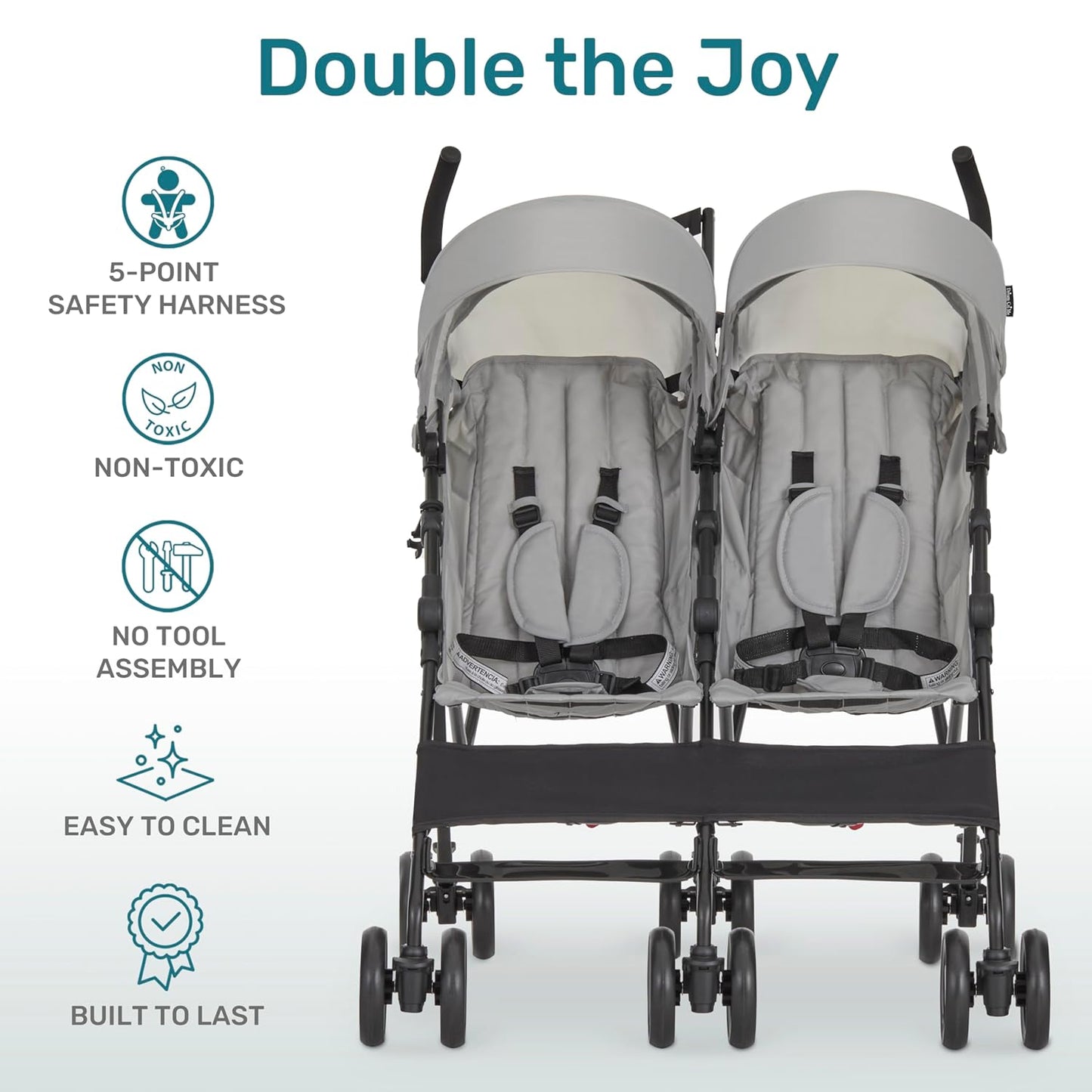 Dream On Me Twin Venture Umbrella Stroller in Pink, Multi Backrest Positions, Adjustable & Removable Canopy Double Stroller, 360°Swivel Wheels with Locks