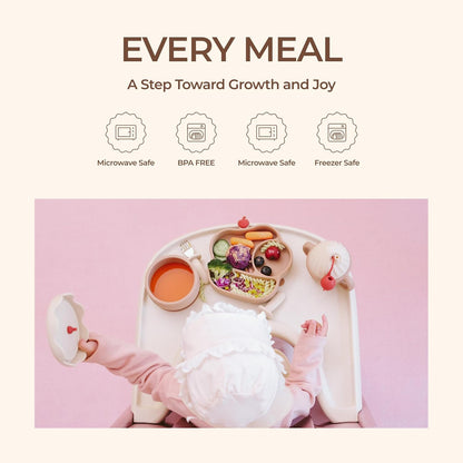 Silicone Baby Feeding Set, Gelato Collection Baby Led Weaning Supplies, First Self-Feeding Ice Cream Set, Silicone Suction Bowl with Cherry Lid & Plate, Straw Cup & Bib, Fork & Spoon - Pink