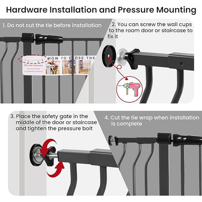 ELEVON Baby Gate for Stairs Doorways, Safety Pet Gate with Auto-Close/Hold-Open Features, Fits Openings 29.1” to 43.3”, 30” Tall, Easy Pressure Mounted Walk Through Baby Dog Gate, Graphite