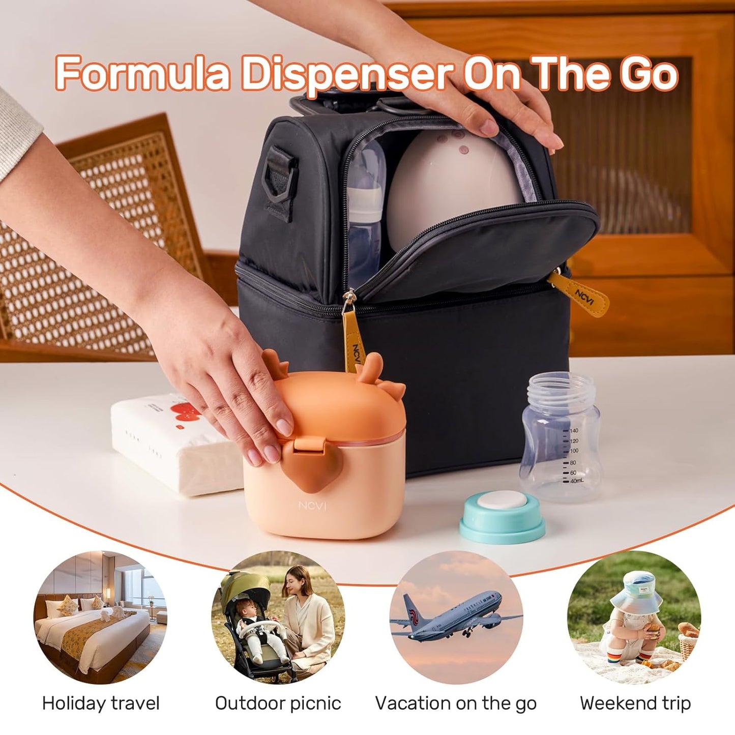 NCVI Baby Formula Dispenser On The Go, Formula Container To Go, Formula Holder for Travel, Outdoor Picnic with Baby Infant, Portable Container for Milk Powder, Snacks, Candy, Fruits (Pink)