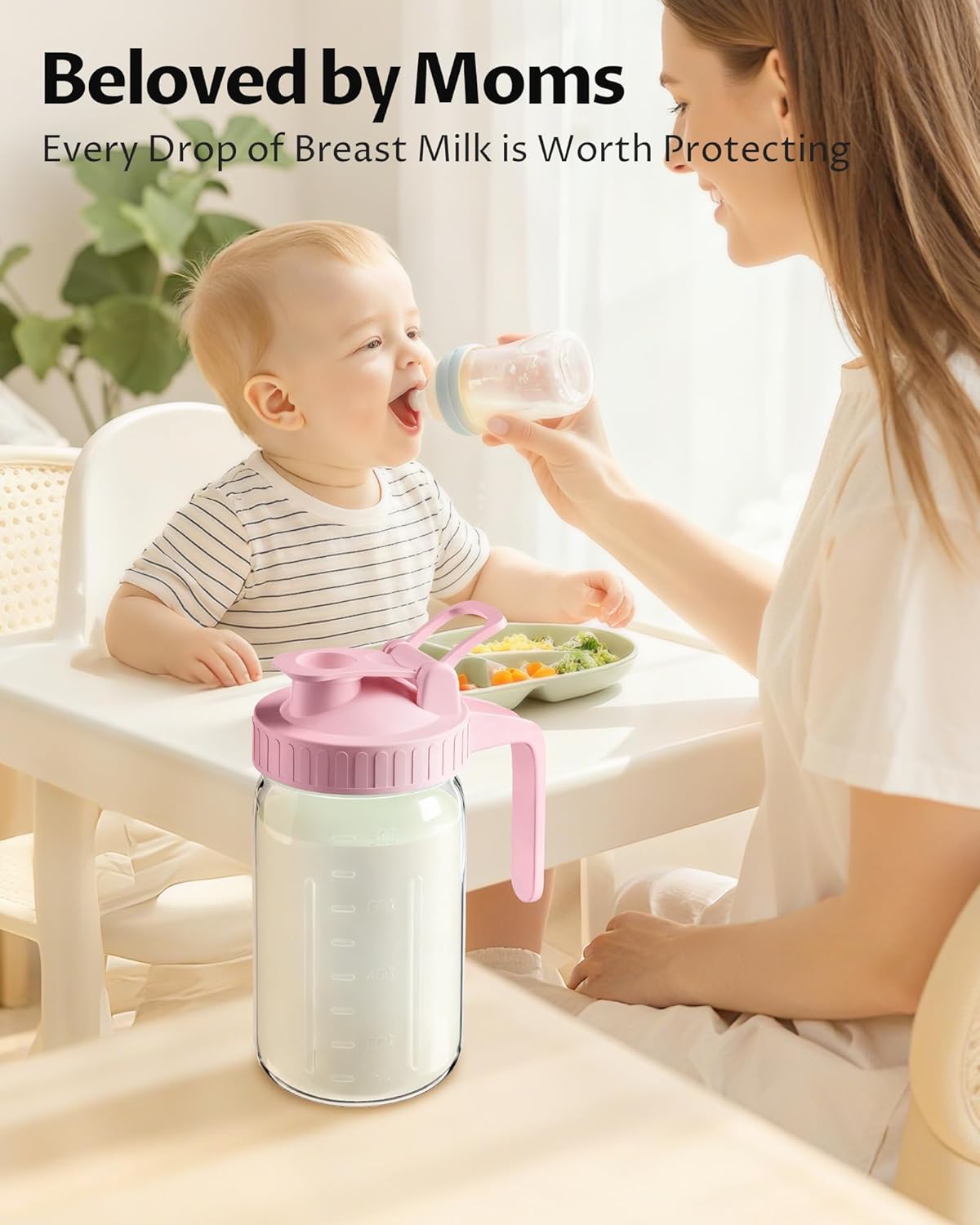64oz Glass Breast Milk Pitcher with Lid & Pour Spout, 2 Quart Airtight Leakproof BreastMilk Fridge Storage Container - Wide Mouth, Dishwasher Safe Formula Pitcher with Handle