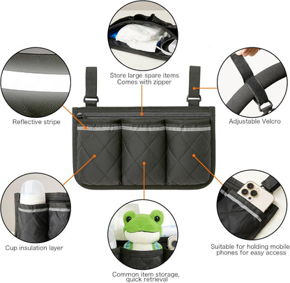 Stroller Caddy Stroller Organizer With Cup Holder, Non Slip Straps Stroller Bag for Phone, Pet Stroller Accessories,Universal Stroller Organizer,Fits Single & Double Strollers