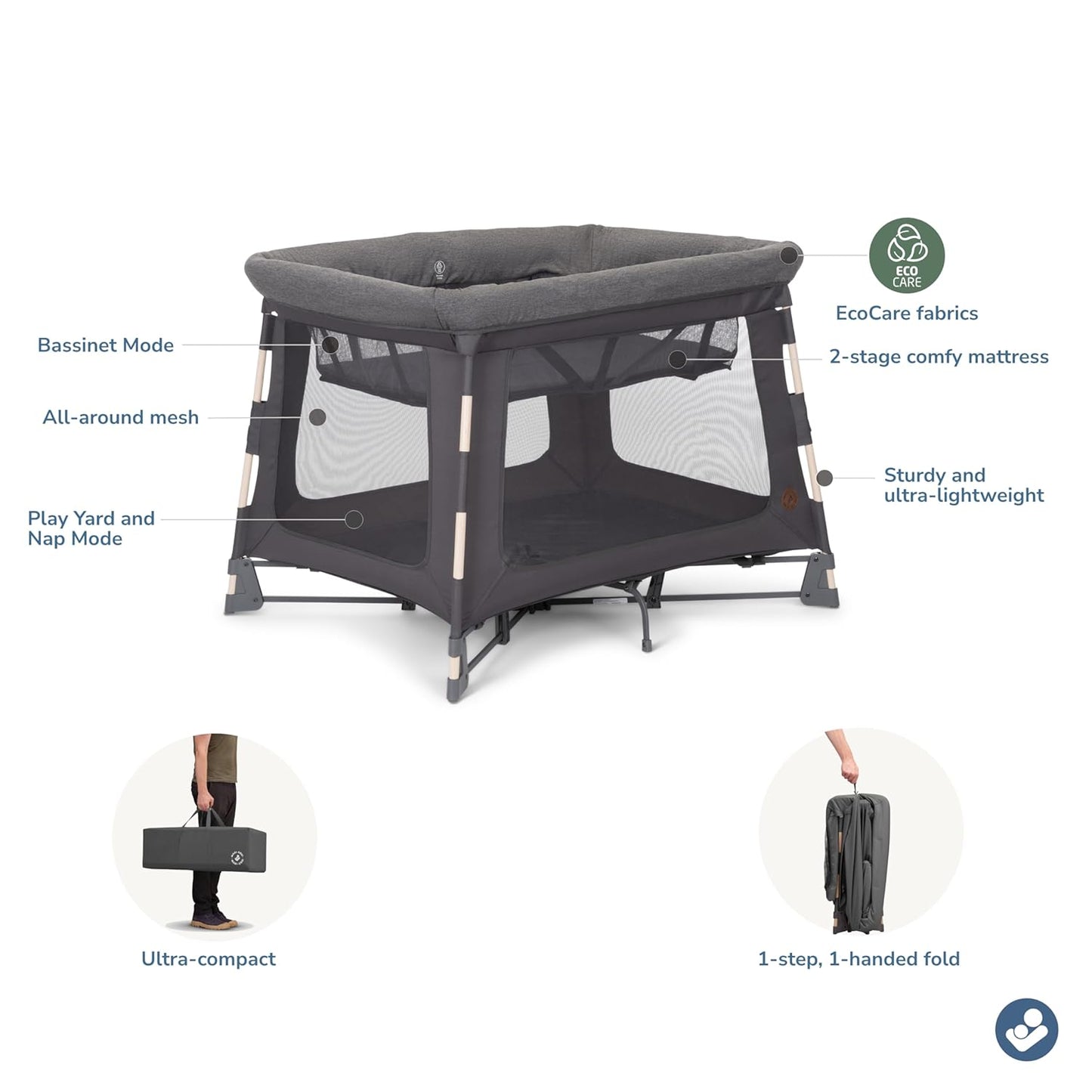 Maxi-Cosi Swift Baby Playard with Mat, Baby Playpen, Play Yard with Bassinet, Portable Playpen for Babies and Toddlers, Classic Oat