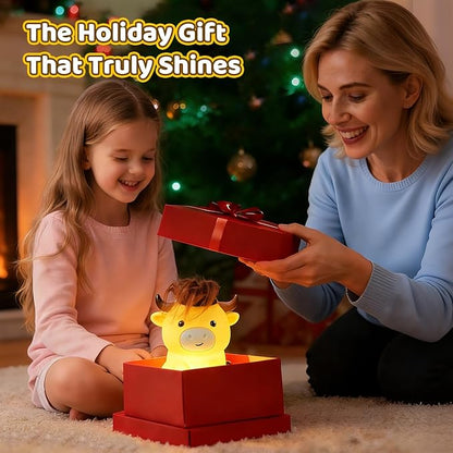 Amaredom Highland Cow Night Light, Cute Silicone Cow Lamp, Dimmable Rechargeable LED Bedside Lamp with 20 Minutes Timer & Tap Control for Nursery, Baby Girls, Women, Bedrooms, Living Room