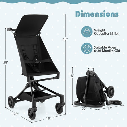 HONEY JOY Lightweight Baby Stroller, Travel for Airplane, Compact Easy One-Hand Fold with Canopy, All-Terrain Wheels, Storage Basket for Infant & Toddler