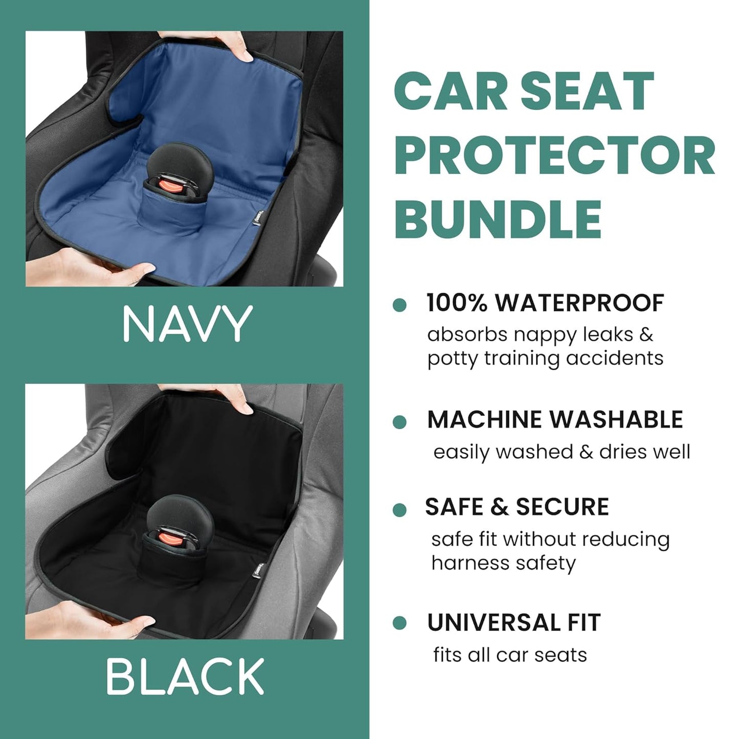 Lynmark® 2x Potty Training Car Seat Protector for Child Car Seat- Waterproof Soft Car Seat Piddle Pads for Toddlers, Baby- Travel-Friendly Washable Liner for Spills, Nappy Leak, Accident- Grey & Black