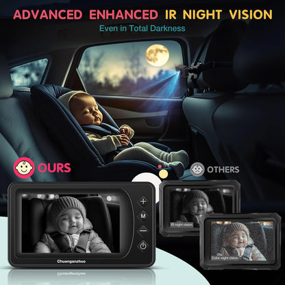 Baby Car Camera USB with No.1 Clarity, 5'' HD 1080P IPS Baby Car Monitor with 3X Zoom, Backseat/Carseat/Rear Seat Camera with Ultra Night Vision, Easy No-Damage Install, S100P(5inch Black)