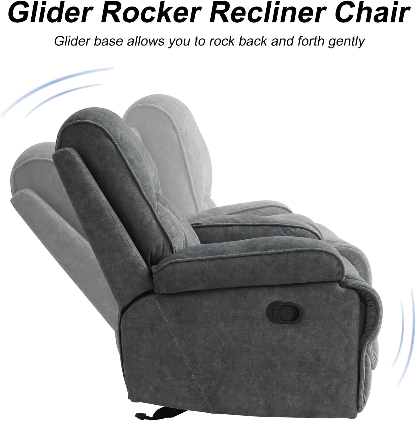 Swivel Rocker Recliner Chair for Adults, High Back Fabric Recliner with Deep Seat, Manual Glider for Living Room & Nursery, Grey
