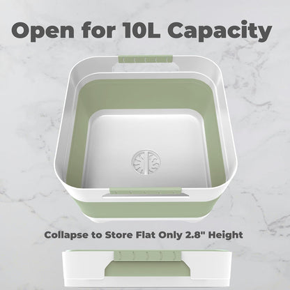 GIMWA 2.6 Gal(10L) Collapsible Wash Basin for Baby Bottles, Gray Space-Saving Collapsible Dish Basin with Drain Plug for bottle washing, Collapsible Bucket for RV Kitchen Essentials