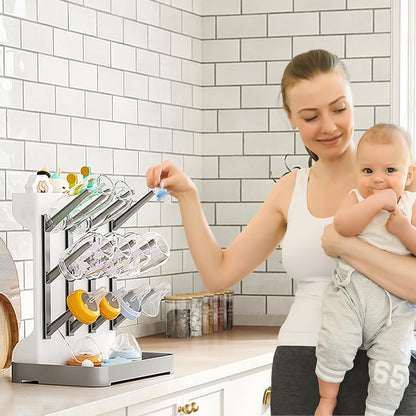 GoMaihe Baby Bottle Drying Rack: Space Saving Vertical Bottle Dryer Holder - Newborn Accessories Storage Stand Organize Brushes Pacifiers on Countertop - BPA-Free - Gray