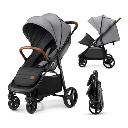 Kinderkraft Grande Plus Kinderkraft Buggy from Birth to 48.5 lb, one-Hand Folding, Reclining Position, Large Canopy with Window, All 4 Wheels dampened, Spacious seat, Black