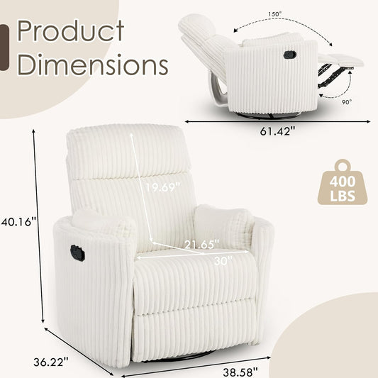 Nursery Rocking Chairs Comfy High Back 360 Swivel Rocker Recliner with 2 Pillows Glider Recliner Nursery Chair for Adults Small Spaces Nursing Bedroom Living Room Beige