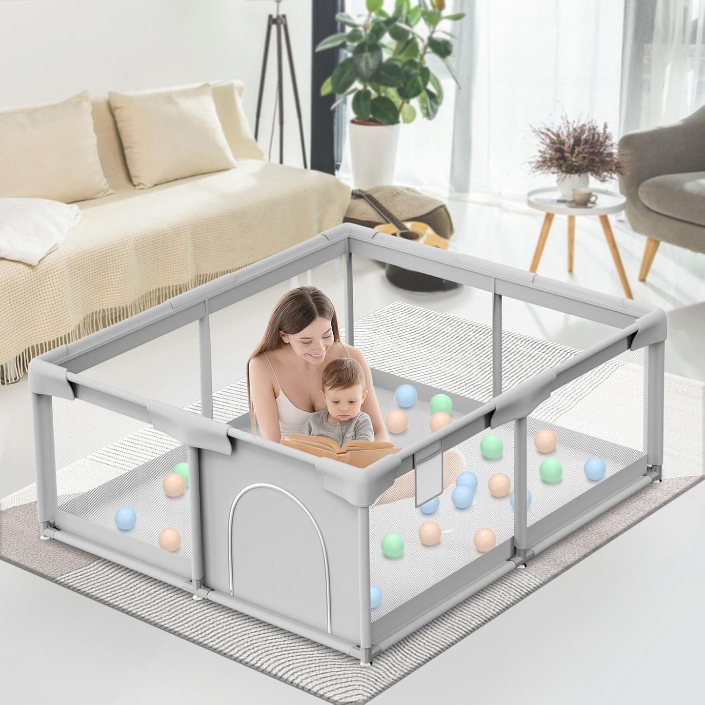 besuhot Large Baby Playpen 79x79 Inch, Playpens for Babies and Toddlers, Indoor & Outdoor Extra Large Kids Activity Center, Baby Play Yard with Zipper Gates.