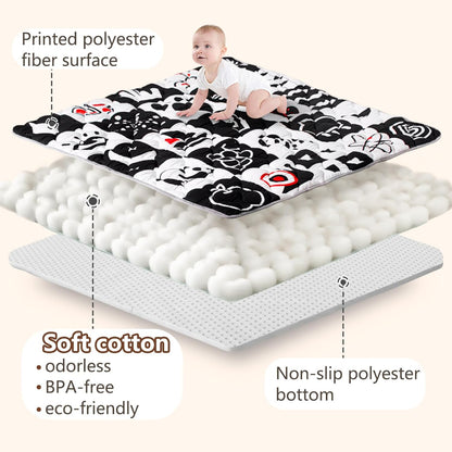Baby Play Mat, 50x50 Playpen Mat with Super Soft Touch, Activity Mats with Upgraded Anti-Slip Bottom, Machine Washable Crawling Mats for Floor & Picnic (Animal Alphabets)