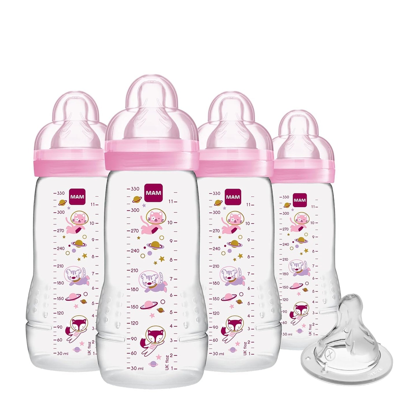MAM Easy Active Baby Bottle 2 Pack, 11oz, BPA Free, Fast Flow Silicone Nipple, Anti-Slip Grip, Leak-Proof, 4+ Months, Cotton