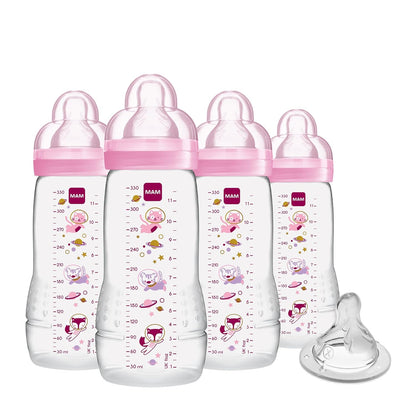 MAM Easy Active Baby Bottle 2 Pack, 11oz, BPA Free, Fast Flow Silicone Nipple, Anti-Slip Grip, Leak-Proof, 4+ Months, Cotton