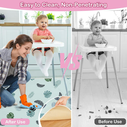 Basumee Splat Mat High Chair Mat Waterproof Baby Play Splat Mat for Under High Chair Food Catcher Highchair Mat for Floor Non Slip Bottom, Pink Rainbow, 46x42 Inches