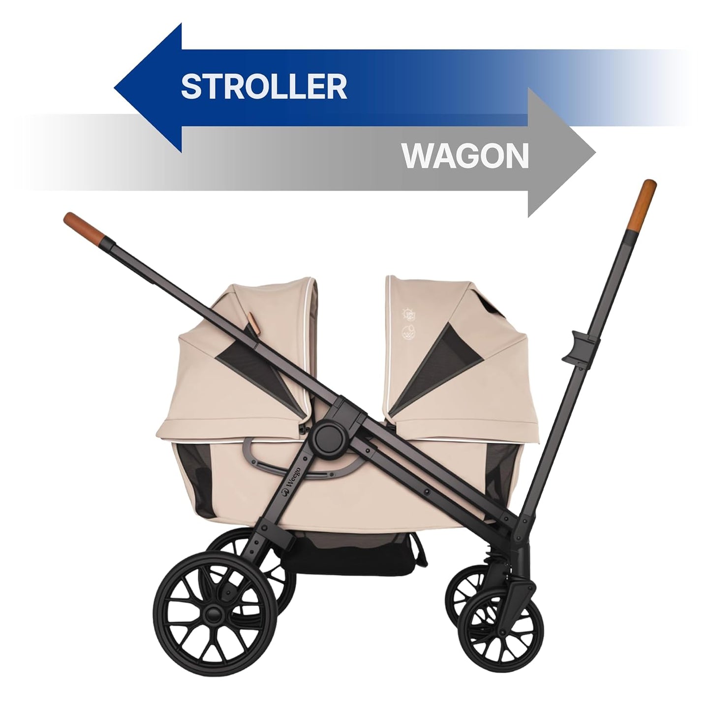 Wagon Stroller for 2 Kids, All-Terrain with Removable UV-Protection Canopy , Adjustable Push/Pull Handle, Snack Tray & Cup Holders, Perfect for Baby and Toddler（Black)