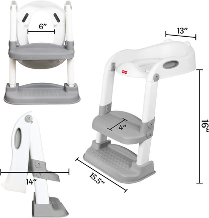 Fisher-Price™ Potty Training Seat with Step Stool Ladder, 2-in-1 Potty Training Toilet for Toddlers with Splash Guard, Anti-Slip Pads, Cushioned Seat (Gray)