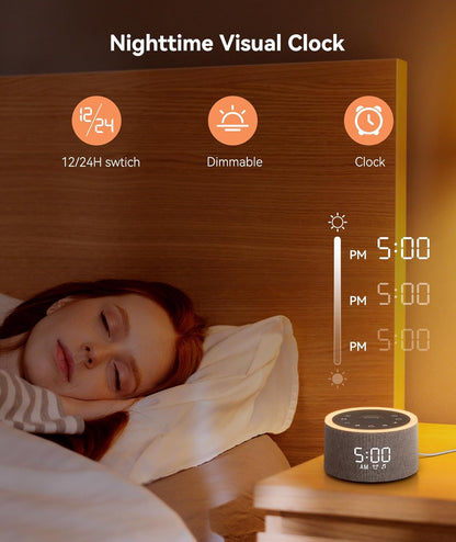 Dreamegg D1+ Sound Machine & Alarm Clock - Sound Machine for Sleep, White Noise Machine with 29 Soothing Sounds, Night Light, 0-100% Dimmable, White Noise Alarm Clock for Bedrooms Adults Baby